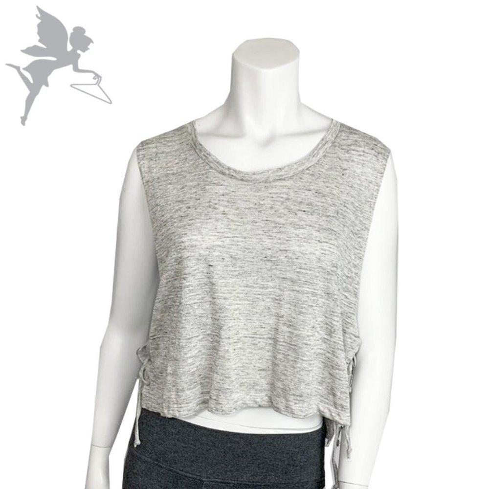 NWT EMMA & SAM Heathered Side Lace Up Cropped Linen Muscle Tee